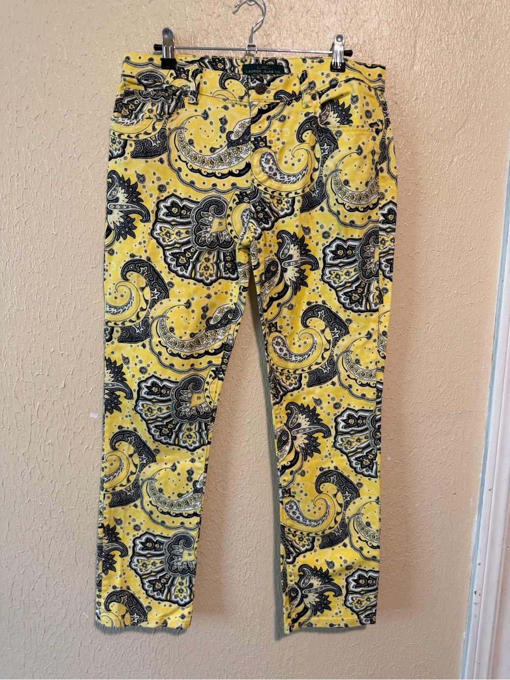 Lauren Ralph Lauren Women’s Yellow Paisley Print Straight Ankle Jeans Size 8